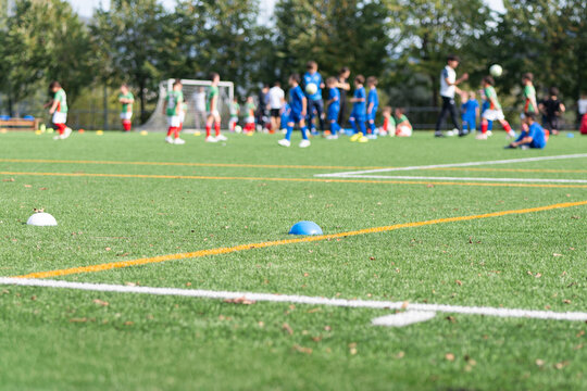 Youth Soccer Training on Lush Green Field with Players in Action