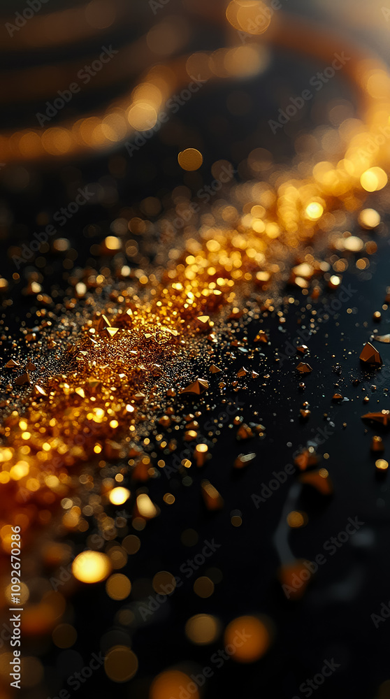 Poster a close-up view of a textured surface with small gold facets creating a sparkling visual effect