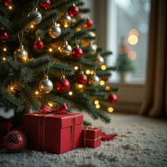 gift in the christmas tree for christmas new year holiday