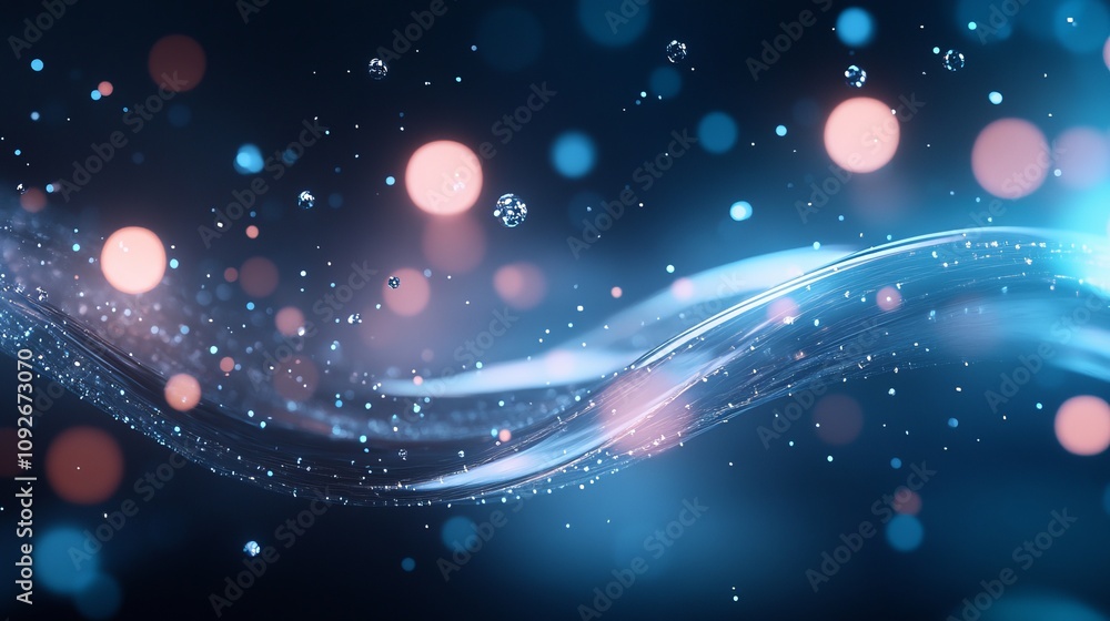 Poster abstract shimmering waves with colorful lights and bubbles creating a dreamy background suitable for