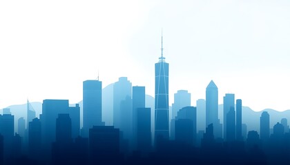 Fototapeta premium A business-inspired wallpaper featuring faint, stylized skyscrapers and city skyline outlines, blended with a calm gradient of blues and whites for a sleek corporate look.