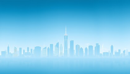 Obraz premium A business-inspired wallpaper featuring faint, stylized skyscrapers and city skyline outlines, blended with a calm gradient of blues and whites for a sleek corporate look.