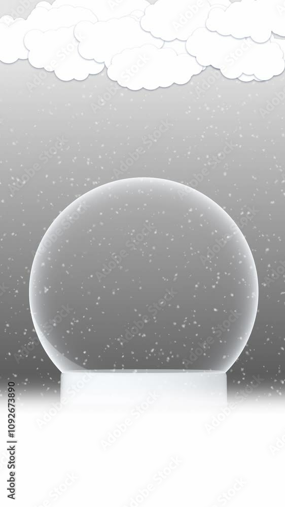 Poster beautiful blurred winter silver cloudy sky with empty snowglobe loop vertical background.