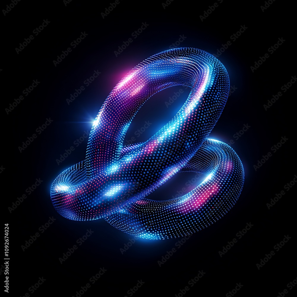 Poster vibrant 3d endless loop of dots in a colorful light trail against a dark background for abstract art