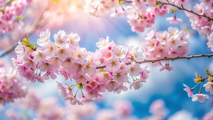 Obraz premium Long Exposure of Stunning Cherry Blossoms in Full Bloom with Delicate Pink and White Petals Against a Serene Spring Sky, Capturing Nature's Beauty in a Dreamy Effect