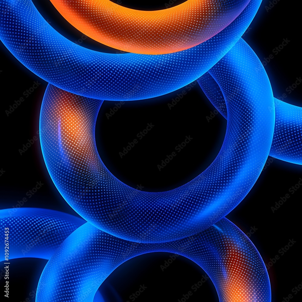 Poster vibrant abstract circles with colorful light effects in blue and orange tones, creating a dynamic an