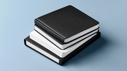 Mockup of closed white notepad with elastic band, organizer for notes, planning, daily. Set of hardcover notebooks, presentation diagonally, isolated on background.