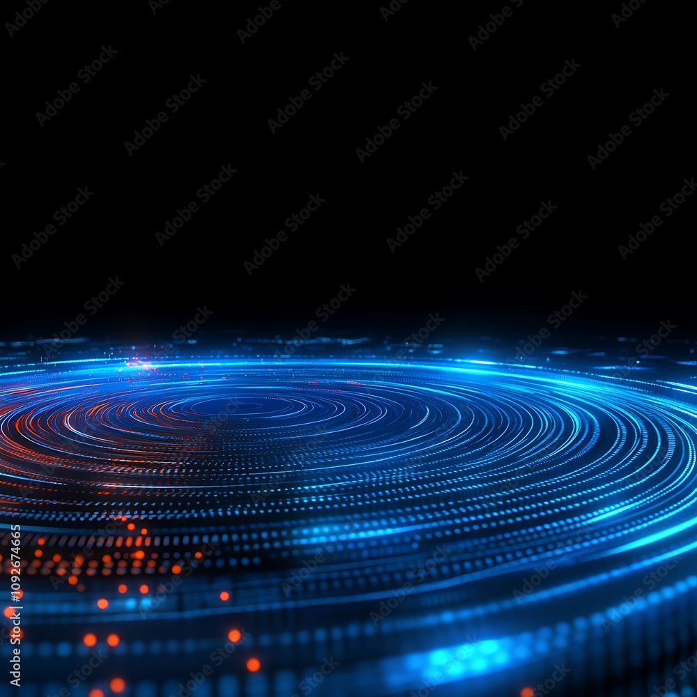 Poster vibrant abstract digital background with circular patterns and glowing dots representing innovation 