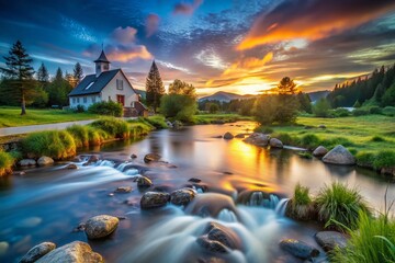 Fototapeta premium Long Exposure Photography Capturing the Essence of Divine Love and Spirituality with Soft Light and Serene Atmosphere Reflecting Jesus' Love in Nature and Landscapes