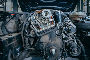 Fototapeta premium Replacing the timing chain in car