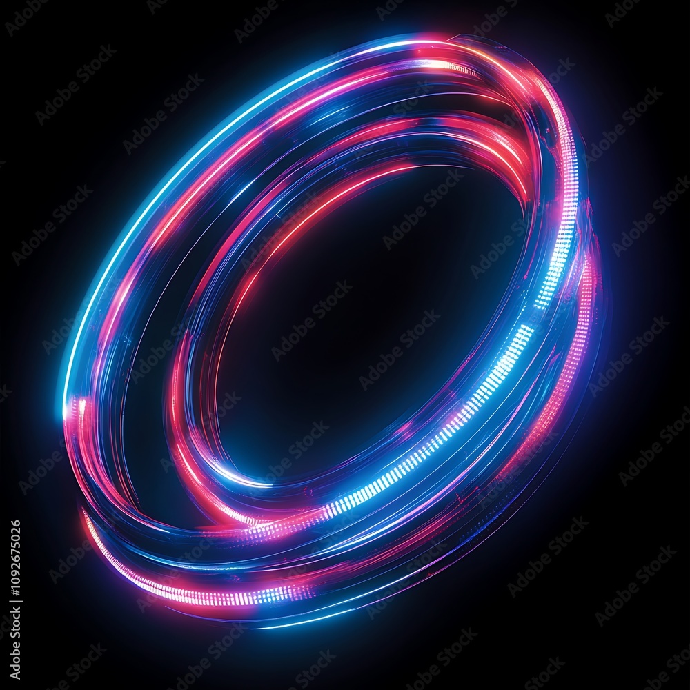 Poster vibrant abstract light trails in circular motion creating modern futuristic design elements for tech