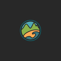 mountain and ocean vector logo design symbol icon to describe nature
