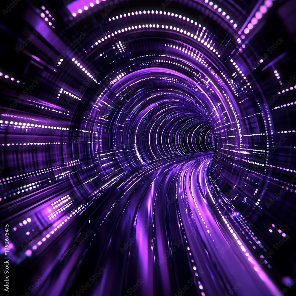 Poster vibrant abstract tunnel with neon lights and motion blur creating a sense of speed and depth in a fu