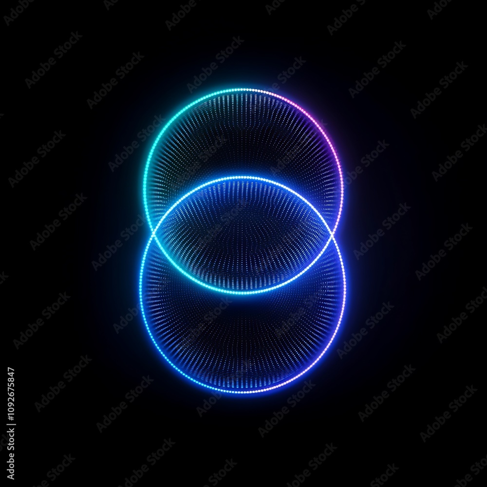 Poster vibrant circular patterns in neon colors against a dark background, emphasizing light and design ele