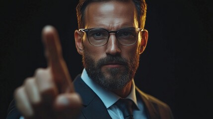 Businessman point finger at invisible screen