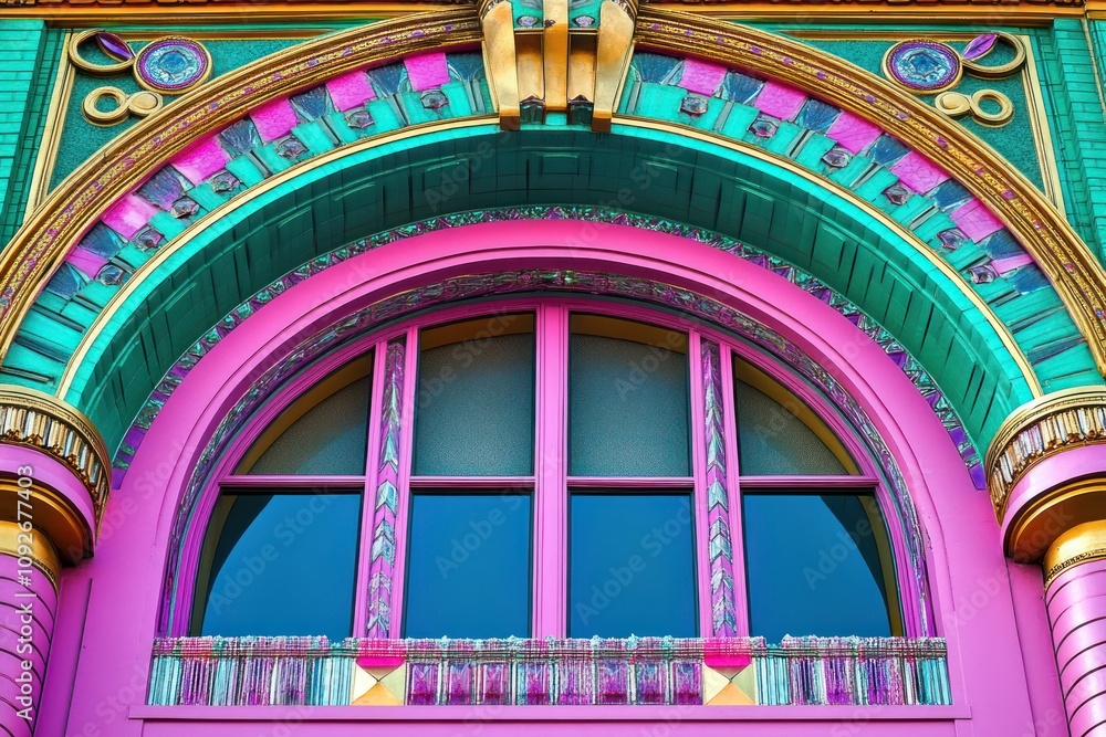 Poster vibrant architectural detail featuring colorful patterns and ornate design elements.