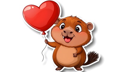 Fototapeta premium Cute Capybara with Heart Balloon for Valentine's Day