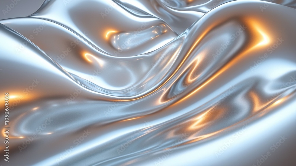 Wall mural abstract metallic waves with light effects in high fidelity texture digital art fluid dynamics moder