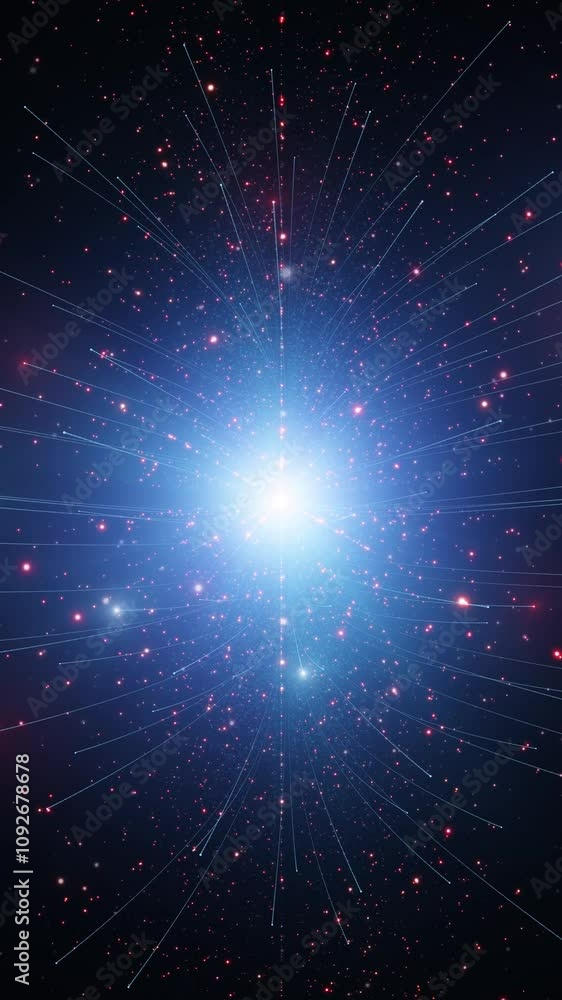Poster futuristic glowing cyber space with lines dots and lights vertical animation.
