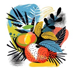 Naklejka premium Artistic botanical illustration with vibrant colors and stylized leaves