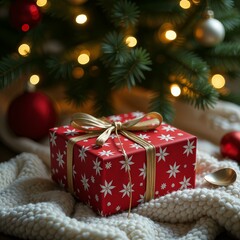 cozy christmas holiday and red christmas gift in christmas tree new year decor ornament