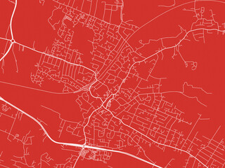 Christmas Map of Rayleigh, United Kingdom in Snowy White on Festive Red Background.