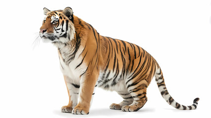 Obraz premium Majestic Tiger Posing Gracefully Against a White Background