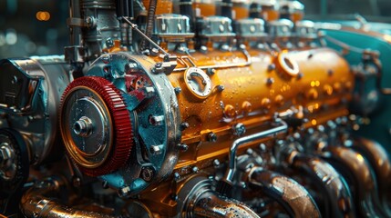 Fototapeta premium Engine maintenance techniques automotive workshop tutorial video indoor setting close-up view