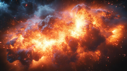 Fototapeta premium Vivid explosion illuminates the sky with fiery hues and dynamic cloud formations during a dramatic night event. Generative AI