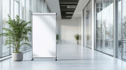 Mockup of Roll-up Standee Banner in Office Hall.