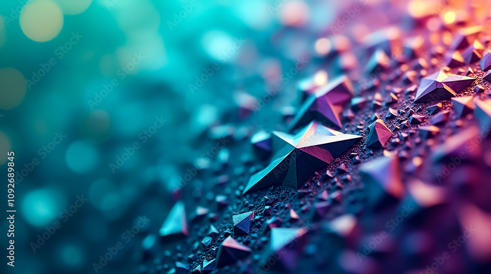 Poster close-up view of a textured surface featuring numerous small triangular and polygonal facets with a 