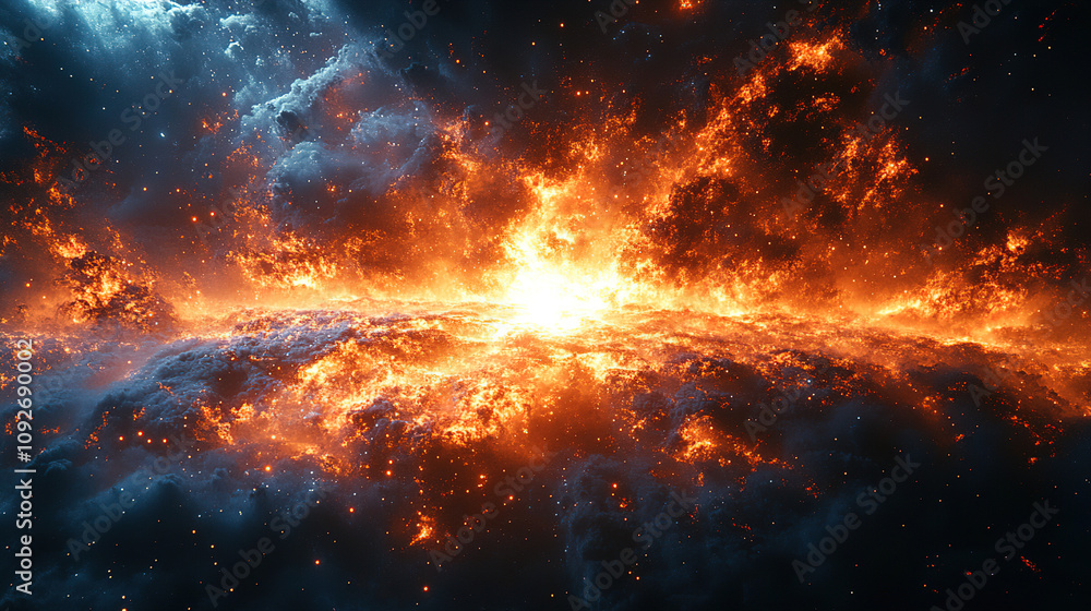 Poster vivid explosion of stars and gases in a distant galaxy during a cosmic event in deep space. generati