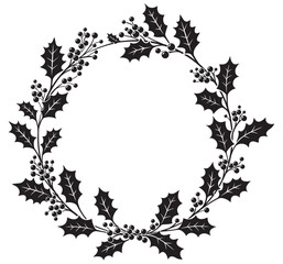 Christmas wreath berries cherry silhouette black color