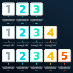 3,4,5 step infographic with five numbers and 3d square shapes. Timeline, business process, presentation, progress info graphic design template. Vector illustration.