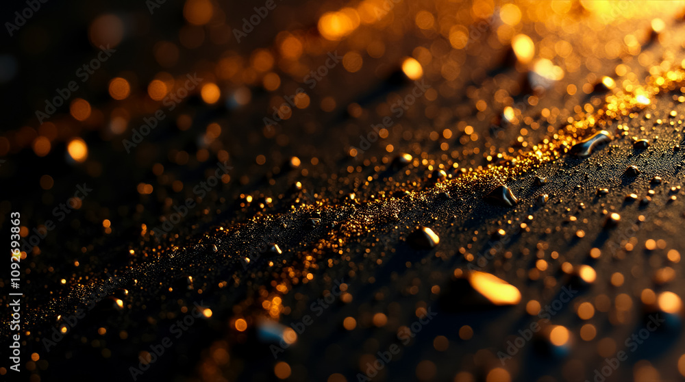 Poster intricate surface with gold facets reflecting light, creating a captivating and dynamic visual textu