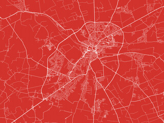 Christmas Map of Lincoln, United Kingdom in Snowy White on Festive Red Background.