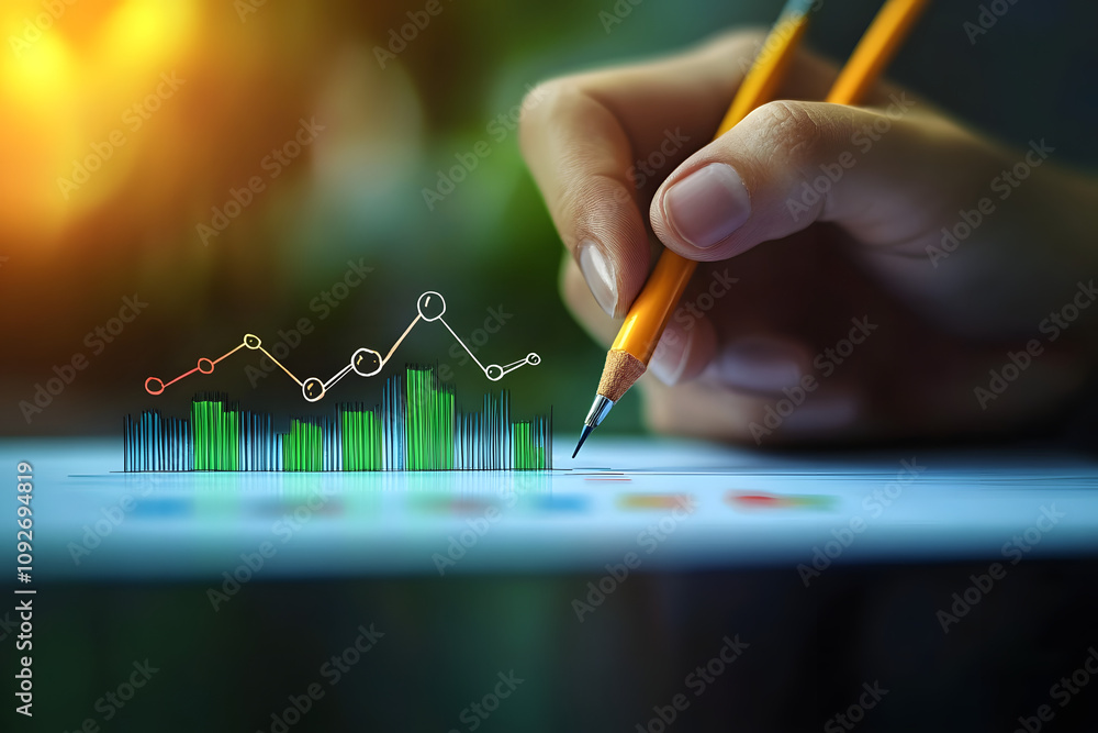Poster hands drawing a progress chart with goals marked at various points, symbolizing incremental progress