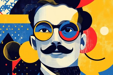 Fototapeta premium modern creative illustration, a serious man wearing fashionable trendy glasses