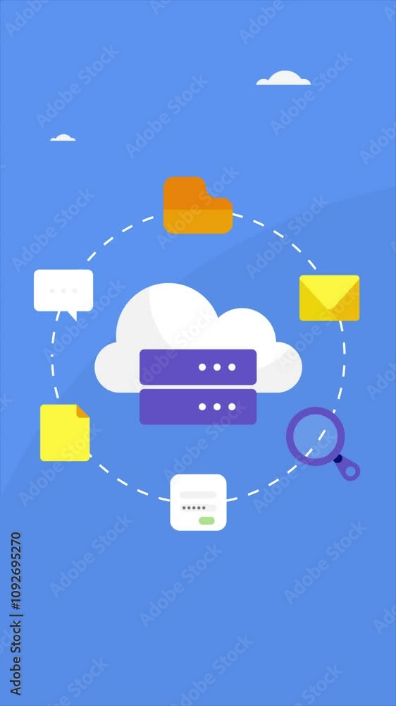 Aufkleber vertical video animation representing cloud computing architecture, business technology concept.