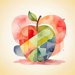 Abstract colourful vibrant watercolour hand drawn artwork. Multicoloured apple wallpaper. Apple giving day. Festive yummy bright fruit card template. Organic eco health care. Vitamin nutrition.