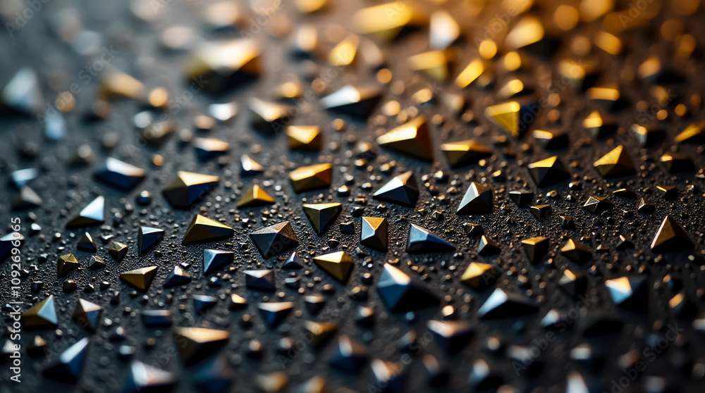 Poster close-up of a textured surface with colorful triangles and polygons, glistening with moisture