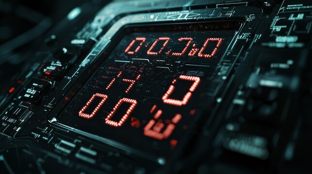 Close-up of a digital timer with a countdown in progress, showing numbers on a dark background - Powered by Adobe