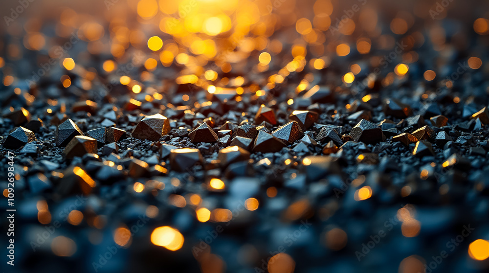 Poster a vibrant display of small triangular and polygon shapes creates an intricate texture illuminated by