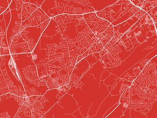 Christmas Map of Beeston, United Kingdom in Snowy White on Festive Red Background.