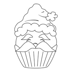 cute hand drawn black and white cartoon santa claus cupcake vector illustration for coloring art
