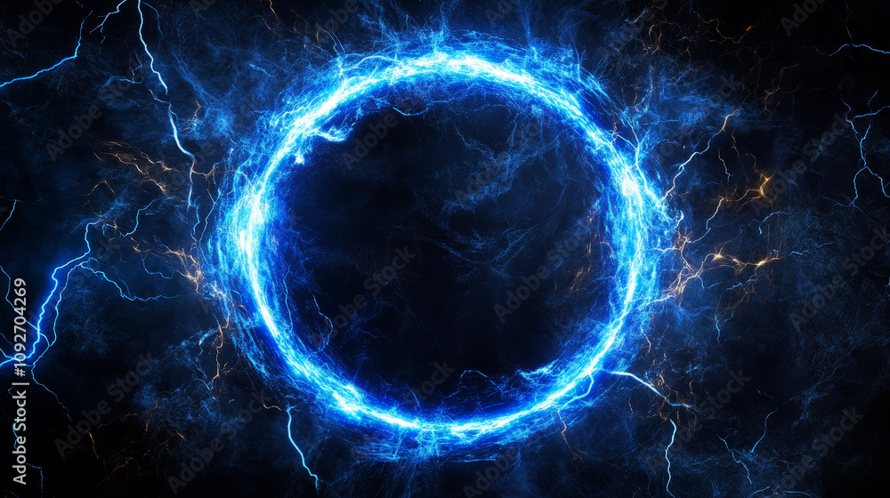 Poster lightning round frame portal on black background