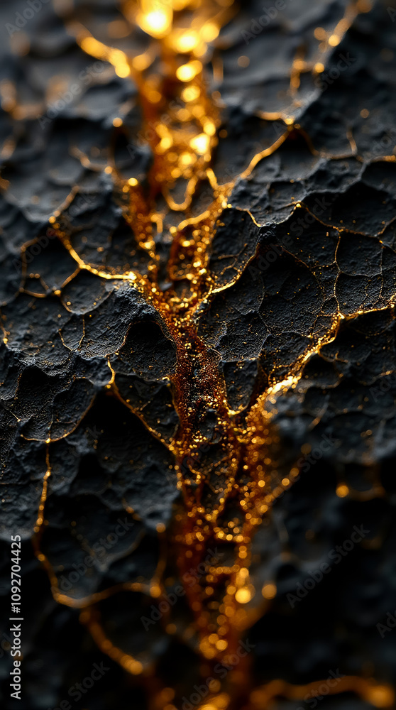 Poster close-up view reveals textured surface displaying small triangular and polygonal gold facets against