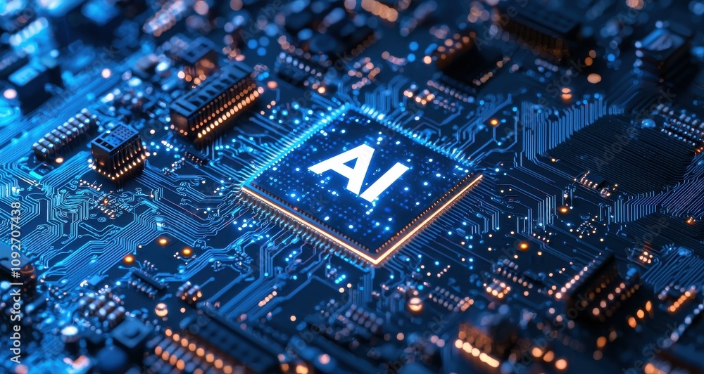 Canvas Prints Close-up of a blue circuit board with illuminated AI text symbolizing advanced artificial intelligence technology and innovation