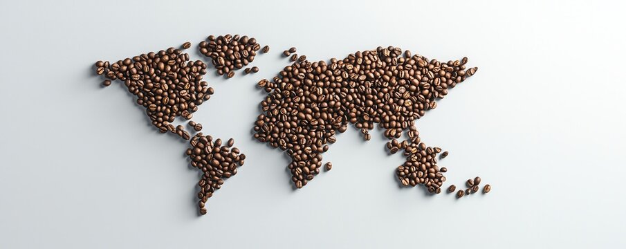 Roasting coffee beans transforming into art global landscape artistic image bright background aerial view coffee innovation