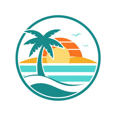 Beach view logo design template